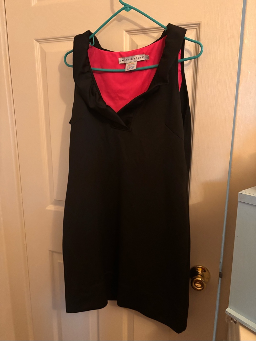 Gretchen Scott Designs Black Mini Dress with Hot Pink Lining Accents